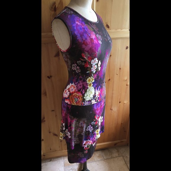 Sleeveless Dress Black Grey Floral Soft Jersey - Picture 7 of 12
